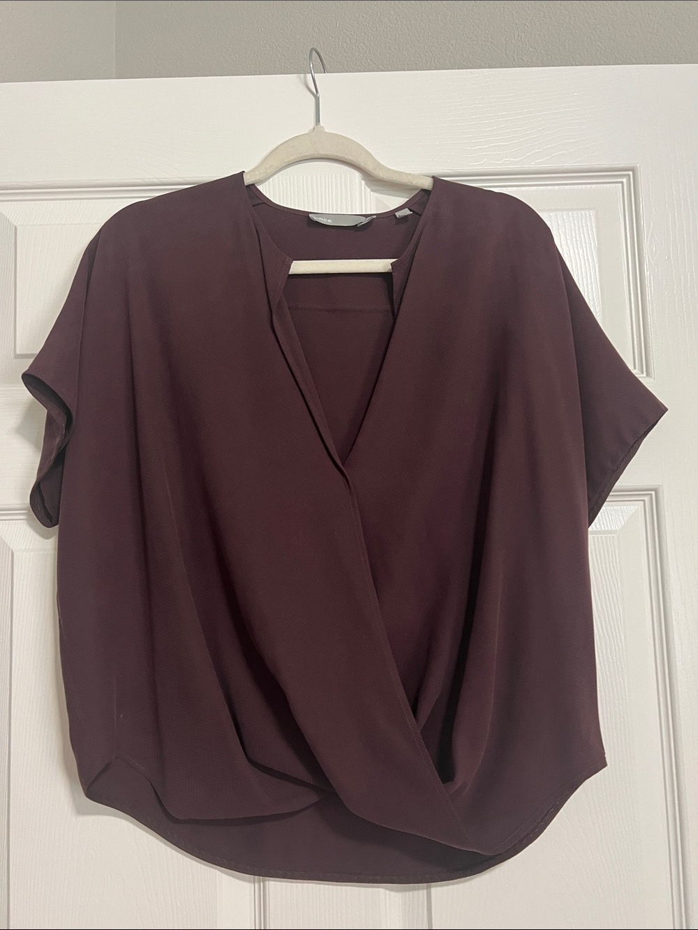 Women's Draped Surplice Top 100% Silk Burgundy